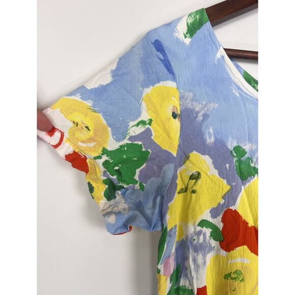Jams World Floral Art Patchwork S Crinkle Dress Multicolor Boho Short Sleeve - Picture 7 of 8